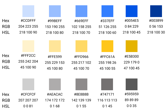 Palette 1 color swatches