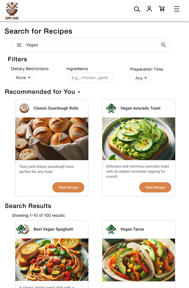 AI-driven recipe result screen